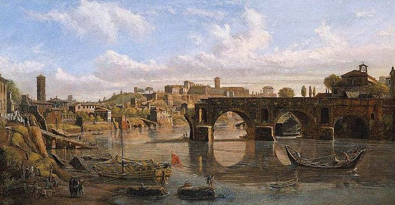 View of the River Tiber with the Ponte Rotto and the Aventine Hill